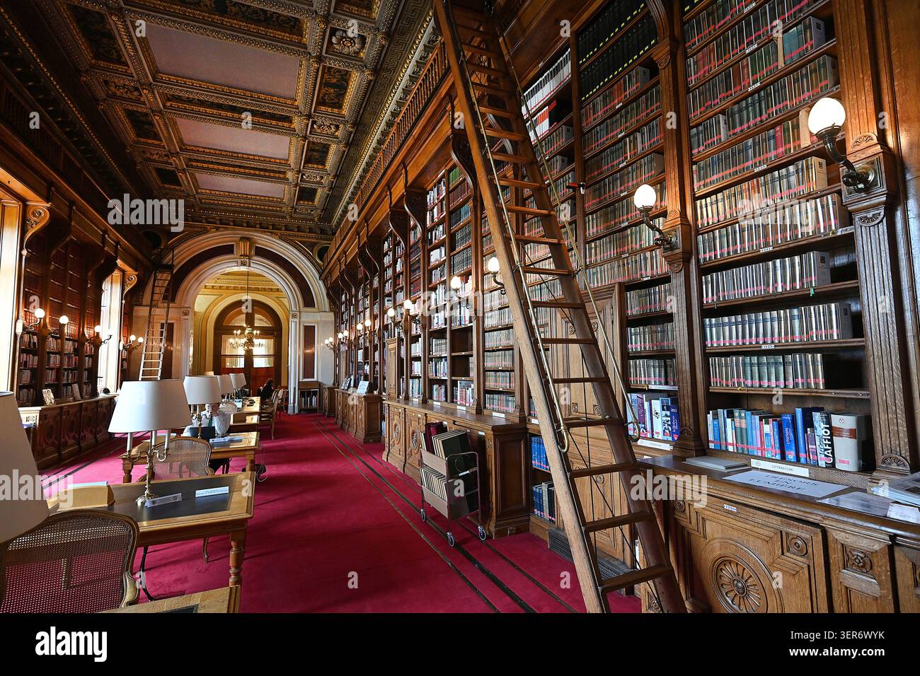 Parigi (Francia): Palazzo del Lussemburgo, sede del Senato. La sala lettura della biblioteca, che ospita più di 430.000 oggetti, è stata progettata dall'architetto Foto Stock
