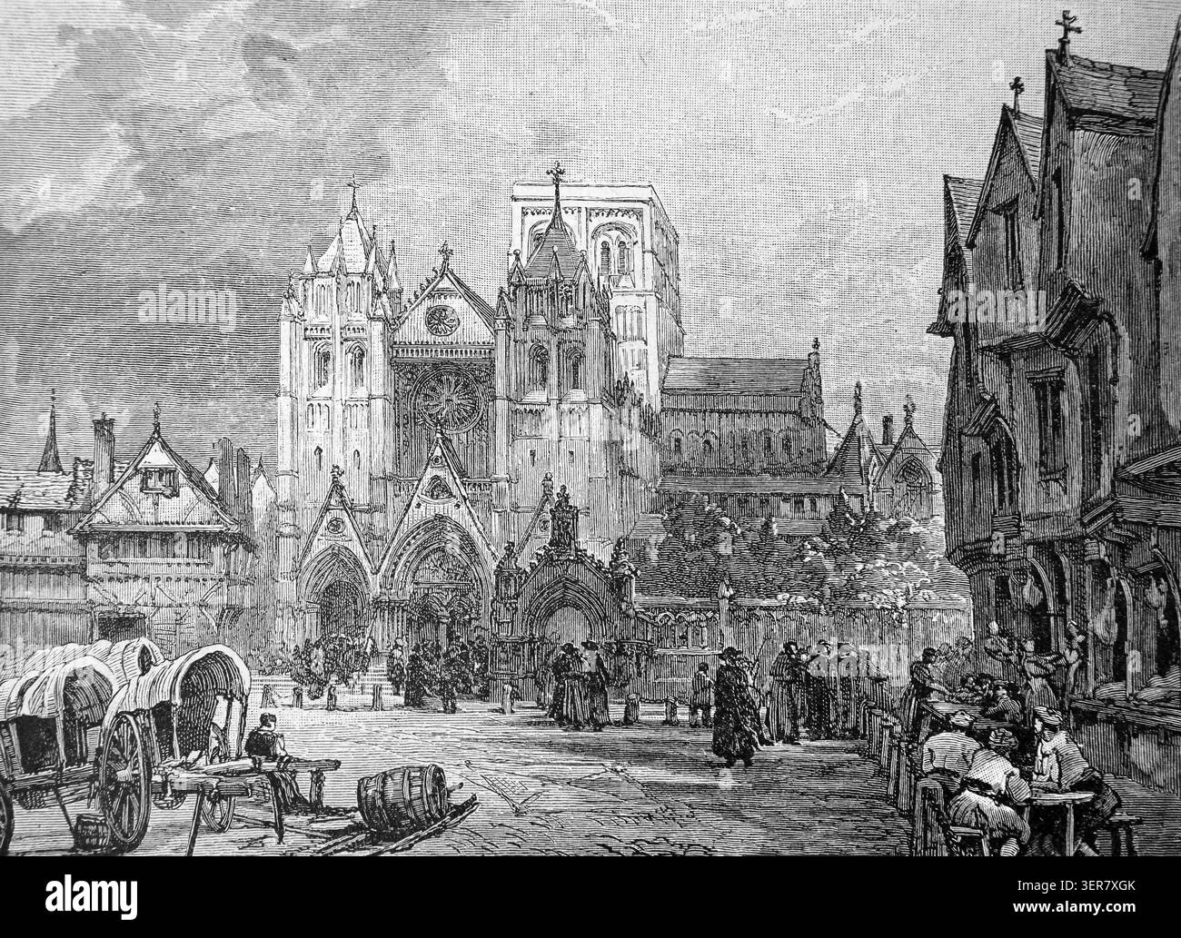 Incisione del luogo del Martirio a Old Smithfield dove si svolsero le esecuzioni di un libro di storia del XIX secolo Cassell's History of England Special Foto Stock
