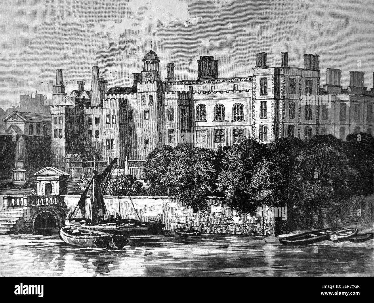 Incisione della Old Somerset House Londra Inghilterra di W.H.J da un libro di storia del XIX secolo Cassell's History of England Special Edition volume II Foto Stock