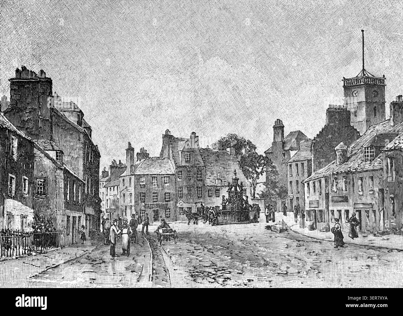Incisione della Linlithgow High Street Scotland da un libro di storia del XIX secolo Cassell's History of England Special Edition volume II di A.W.Cowan Foto Stock