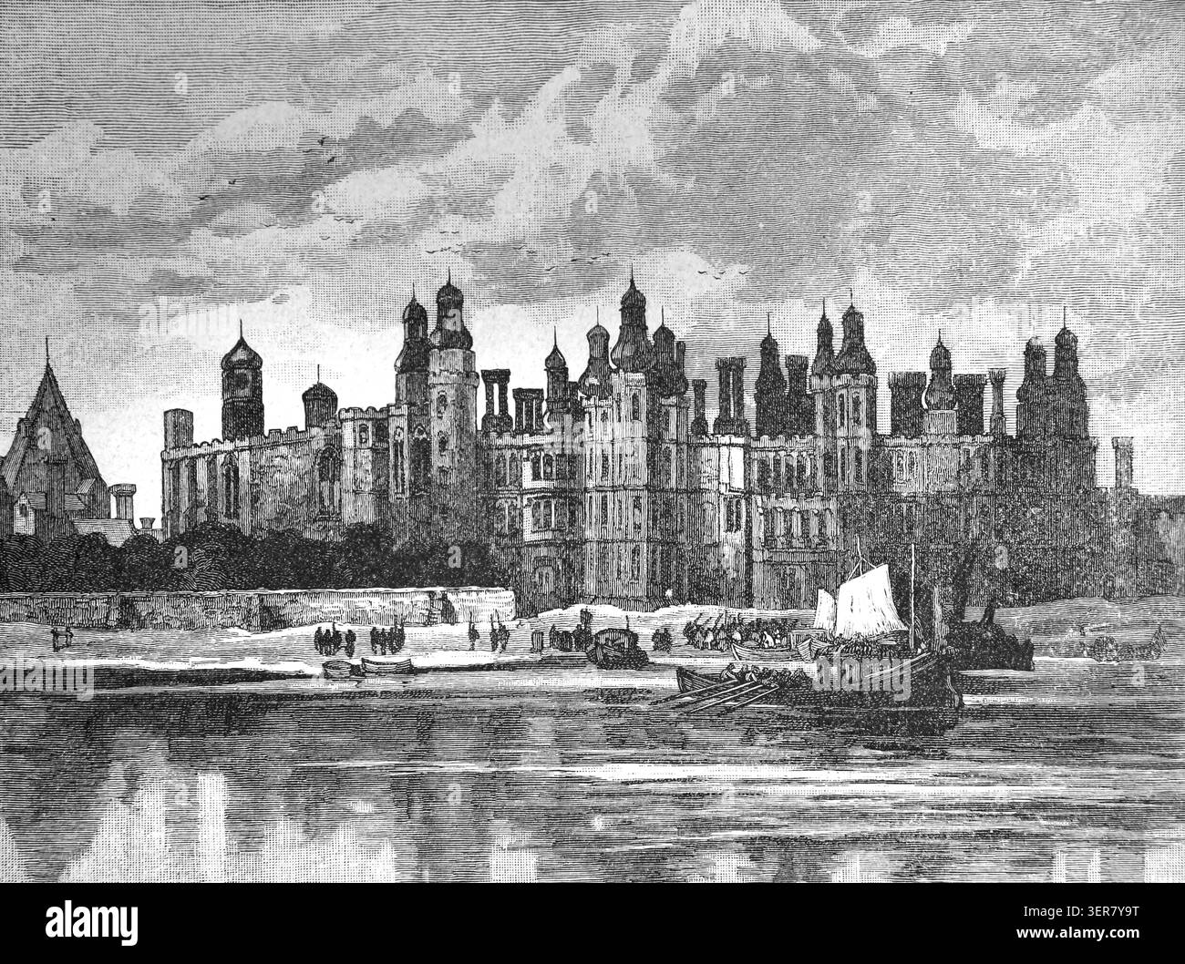 Incisione del Richmond Palace Londra Inghilterra tratta da un libro di storia del XIX secolo Cassell's History of England Edizione Speciale Volume II di A.W.Cowan Foto Stock