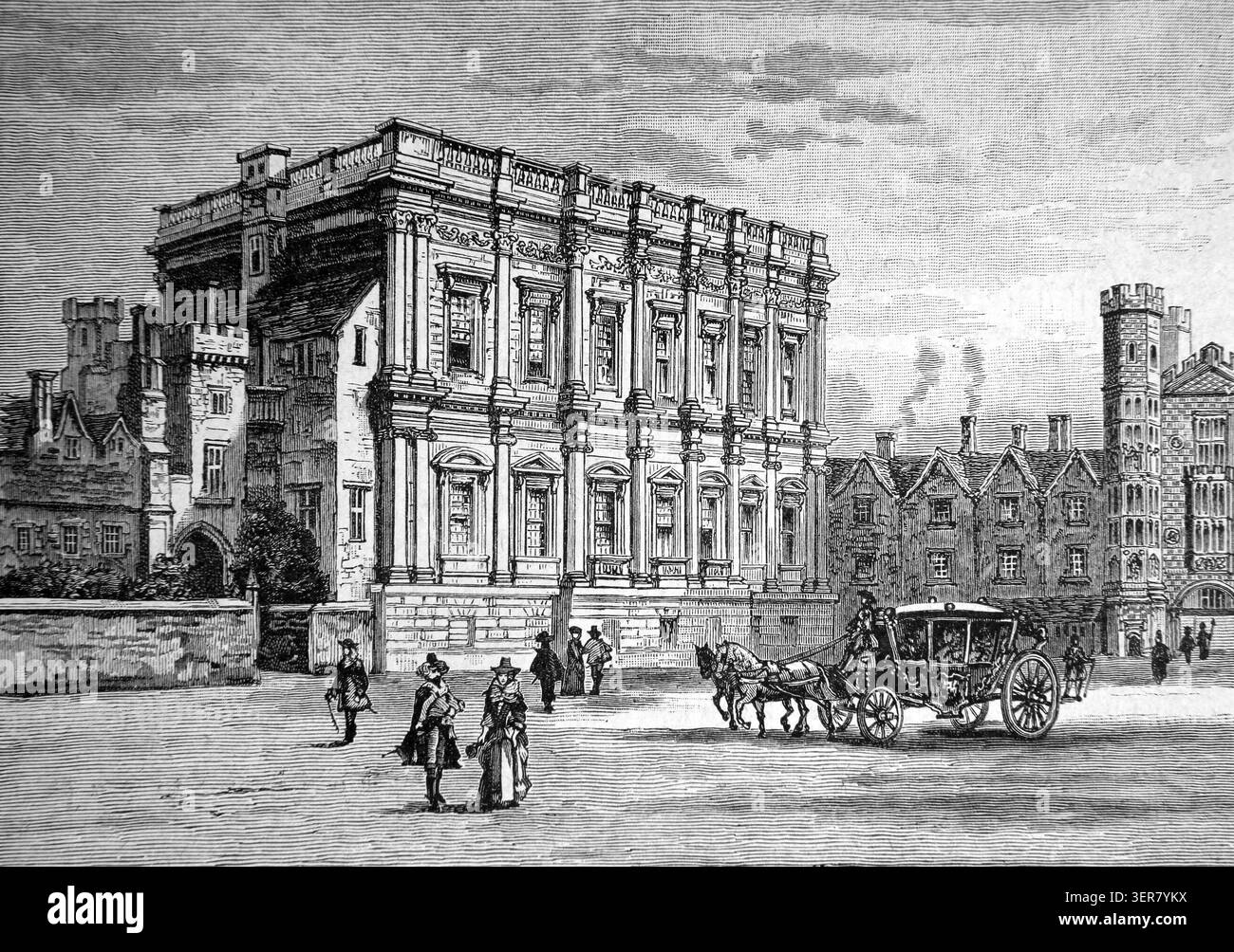 Incisione della Casa del Banchetto White Hall Londra Inghilterra tratta da un libro di storia del XIX secolo Cassell's History of England Edizione Speciale Volume II di Foto Stock