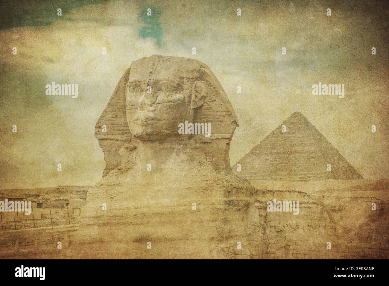 Immagine d'epoca della grande Sfinge nel complesso piramidale di Giza, il Cairo, Egitto Foto Stock