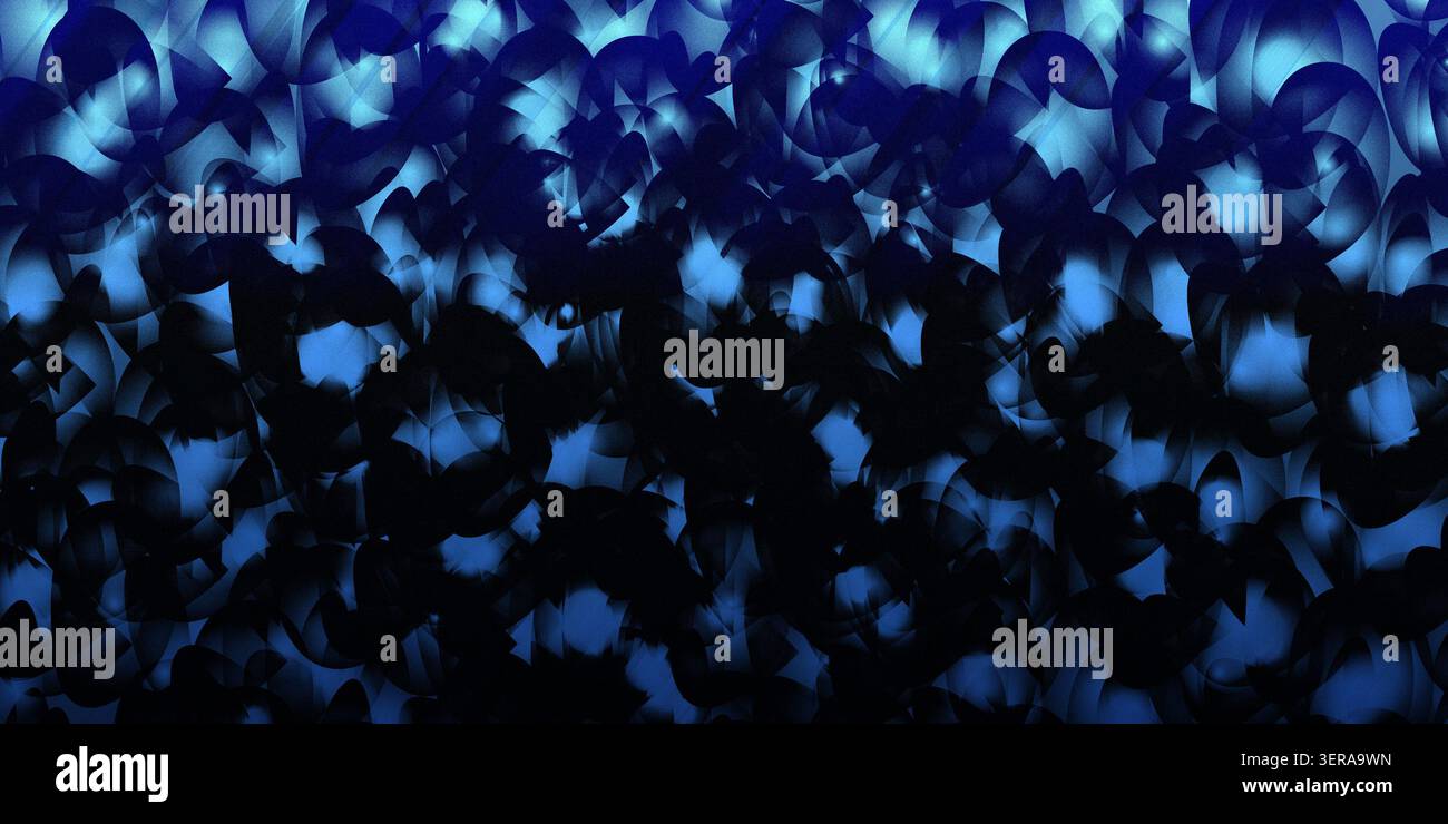 Uno sfondo astratto profondo e coinvolgente con forme circolari sovrapposte in varie sfumature di blu, che creano un senso di profondità e movimento. Foto Stock