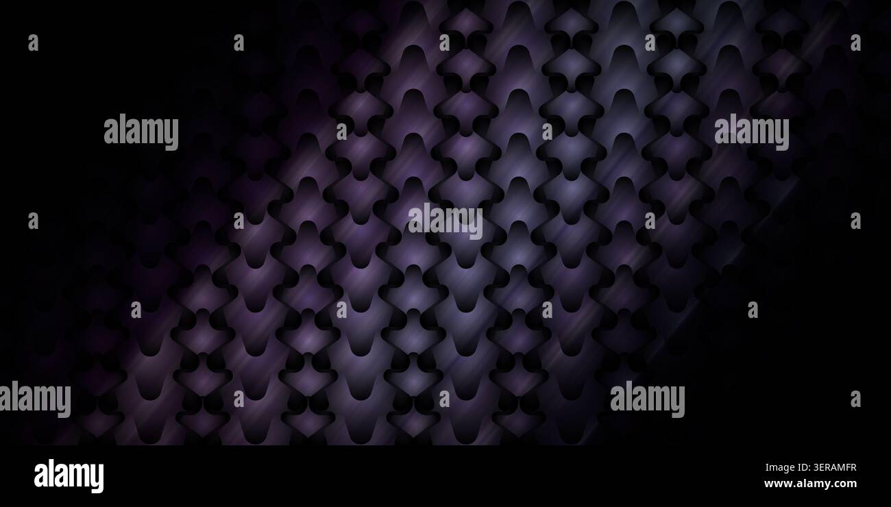 Uno sfondo astratto scuro e morbido con una struttura geometrica ripetuta e un sottile effetto sfumato metallico viola. Foto Stock