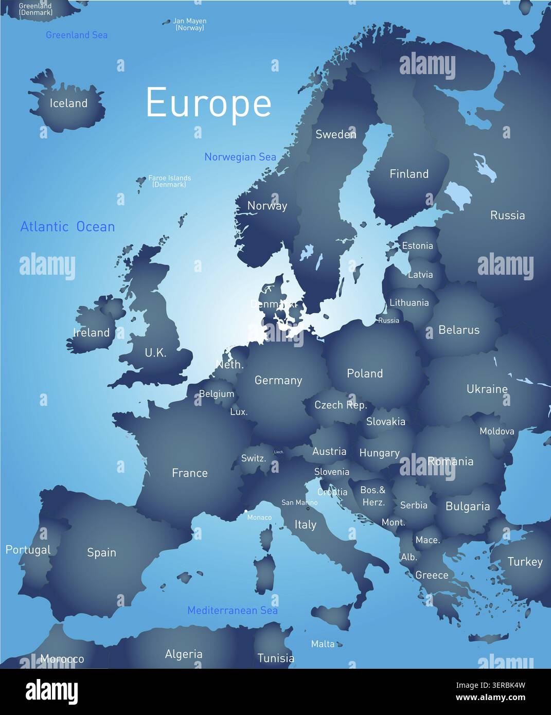 Mappa vettoriale del continente Europa Foto Stock