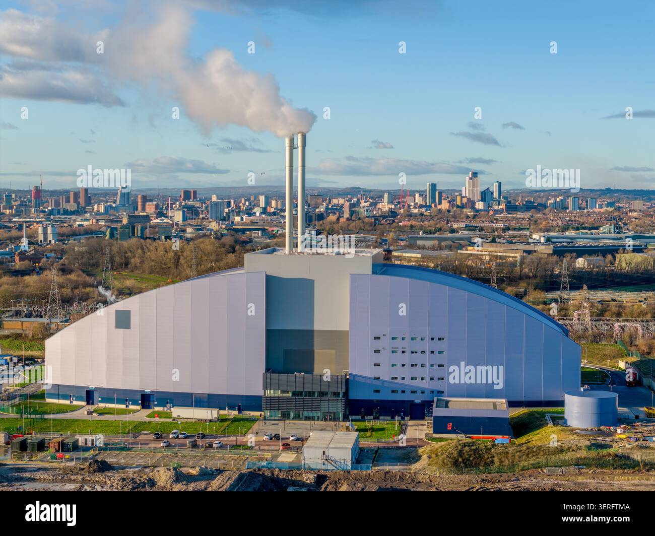 Skelton Grange Energy Recovery Facility, Leeds, West Yorkshire, Inghilterra. Impianto moderno di trasformazione dei rifiuti non riciclabili in energia elettrica Foto Stock