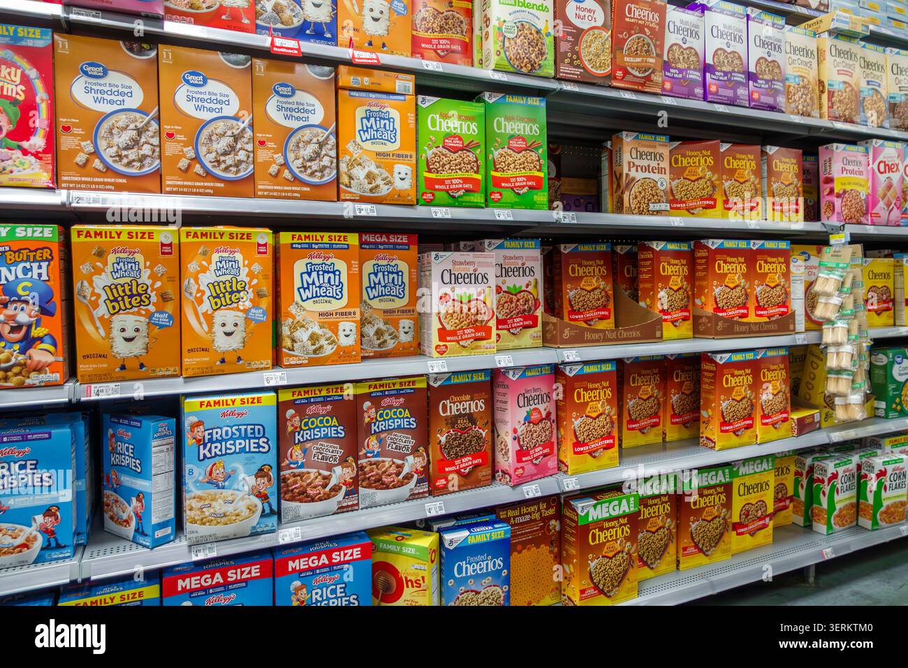 Miami Florida, Walmart Supercenter, grandi magazzini scontati, interni, cereali da colazione, cereali, Cheerios, Cheerios Honey Nut Foto Stock