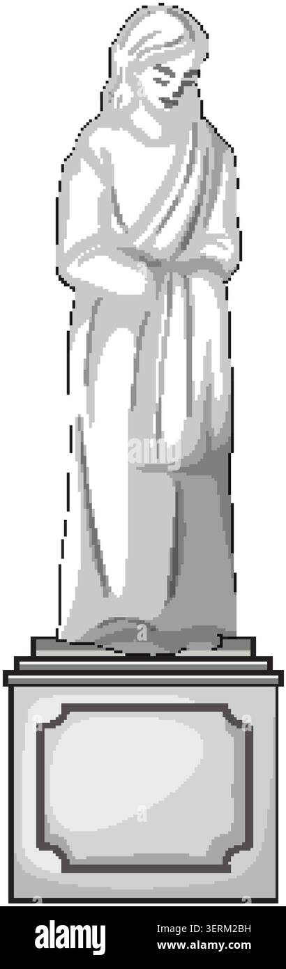 Immagine vettoriale monocromatica della statua di donna cordata in piedi sulla base del piedistallo decorato Illustrazione Vettoriale