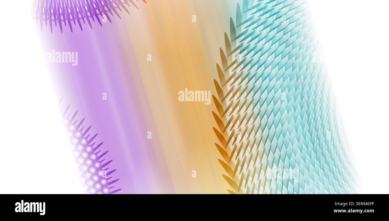 Sfondo astratto caratterizzato da vivaci motivi radiali viola e blu, forme geometriche testurizzate e striature di luce soffusa, che creano un'immagine visiva dinamica Foto Stock