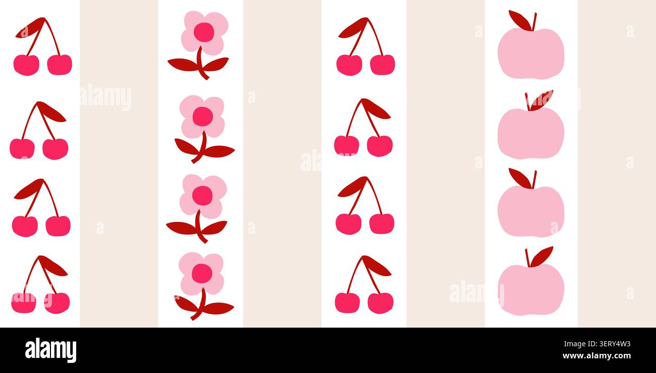 Motivo floreale e fruttato a righe senza cuciture in calde tonalità beige. Illustrazione vettoriale Illustrazione Vettoriale