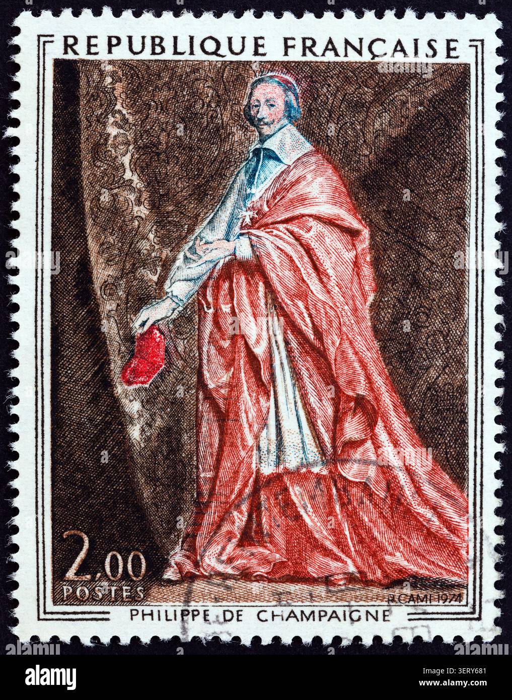 FRANCIA - 1974 CIRCA: Un francobollo stampato in Francia mostra il cardinale Richelieu (Philippe de Champaigne) Foto Stock