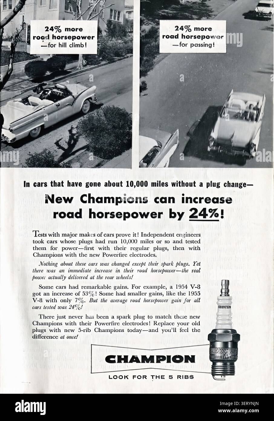 1956 Champion Spark Plug Advertisement Readers Digest agosto 1956 - pubblicità per la stampa statunitense d'epoca Foto Stock