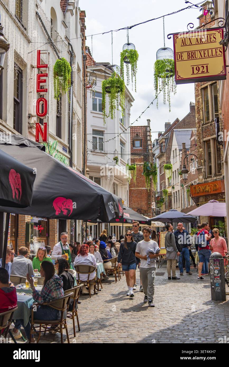 Vista sulla strada del centro di Bruxelles, Belgio Foto Stock