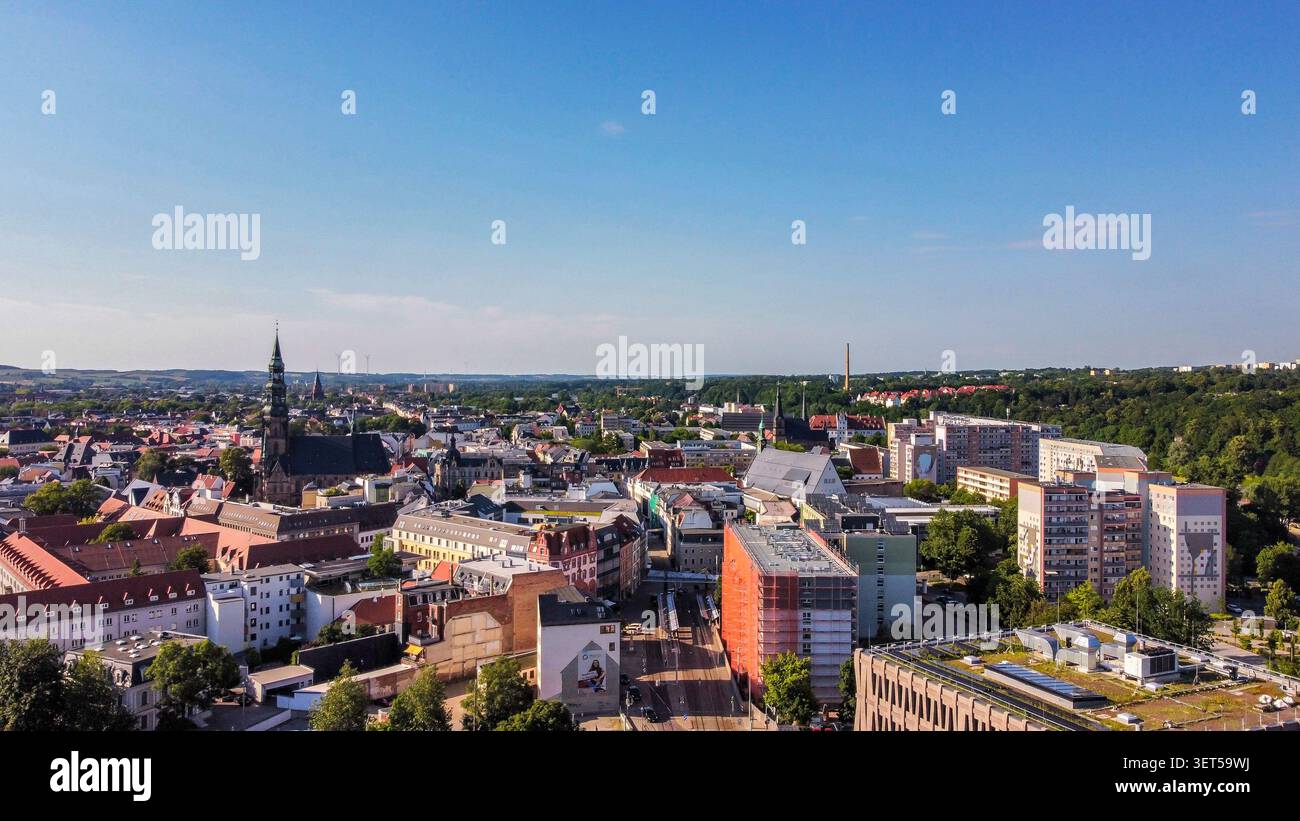 Vista aerea della città di Zwickau nella Germania Est, Sassonia, Germania Foto Stock