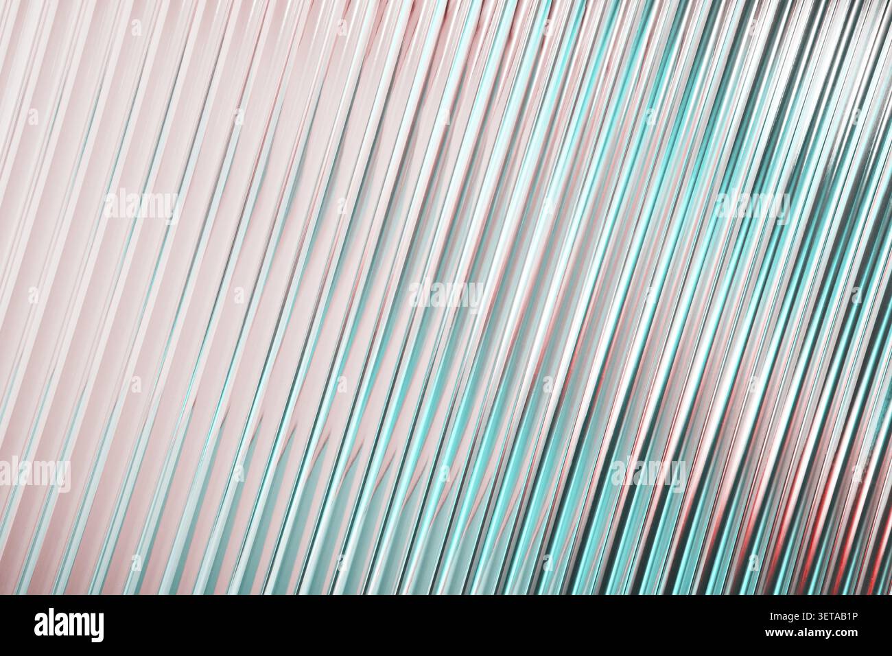 Vetro ondulato diagonale astratto con sfumature di colore rosa e ciano Foto Stock