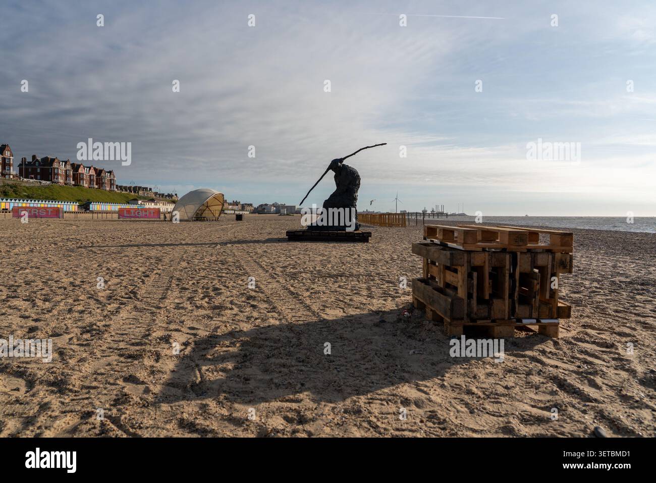 La lunga attesa di South Beach Lowestoft Foto Stock