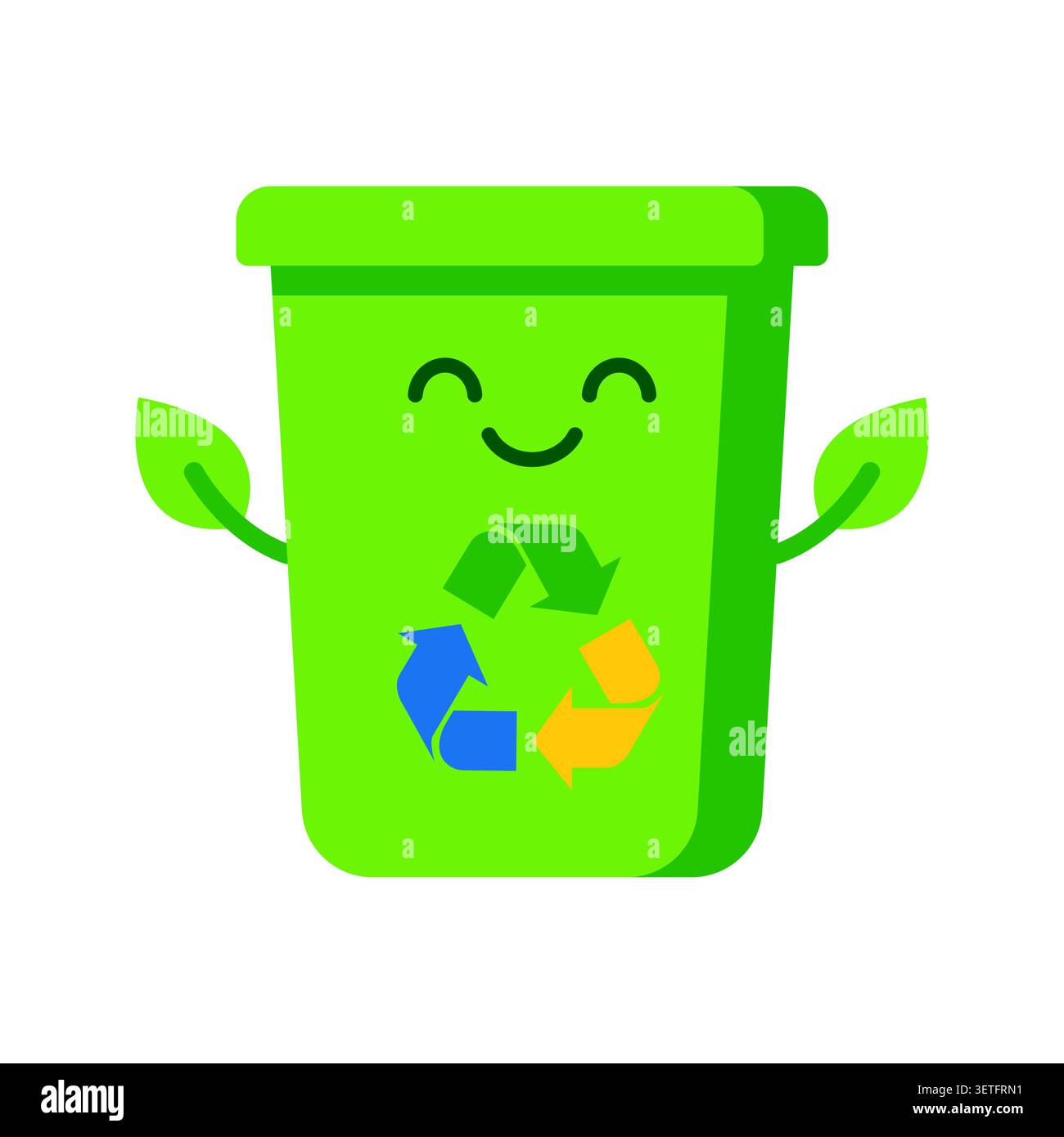 Illustrazione vettoriale cartoni animati con contenitore riciclabile verde Illustrazione Vettoriale