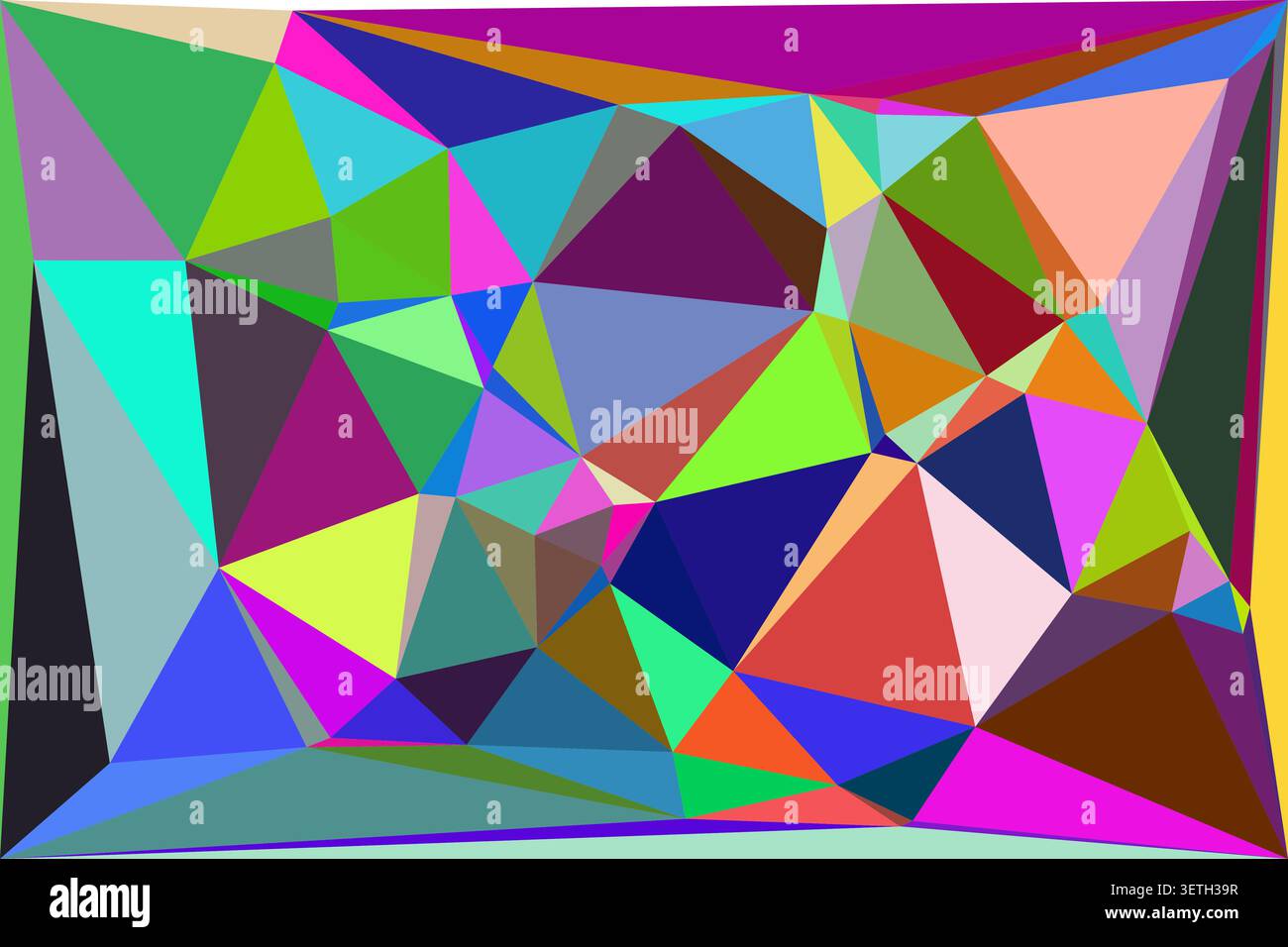 Forme geometriche affilate formano arte astratta. Triangoli e poligoni multicolori creano uno sfondo vivace e moderno per i progetti di design. Illustrazione Vettoriale