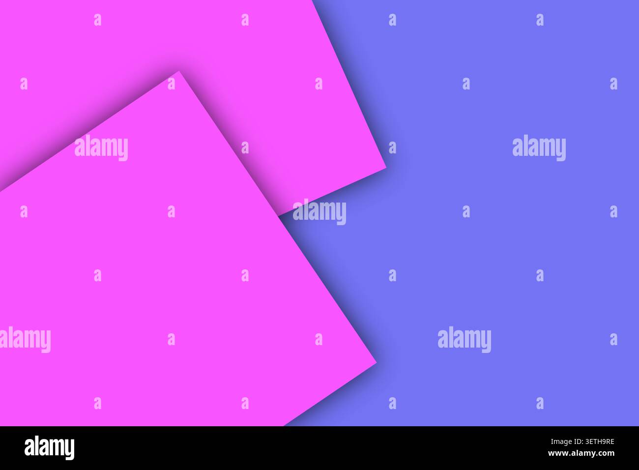 Lo sfondo astratto pulito presenta due quadrati magenta sovrapposti su uno sfondo viola morbido. Semplice composizione geometrica con ombre sottili, create Illustrazione Vettoriale