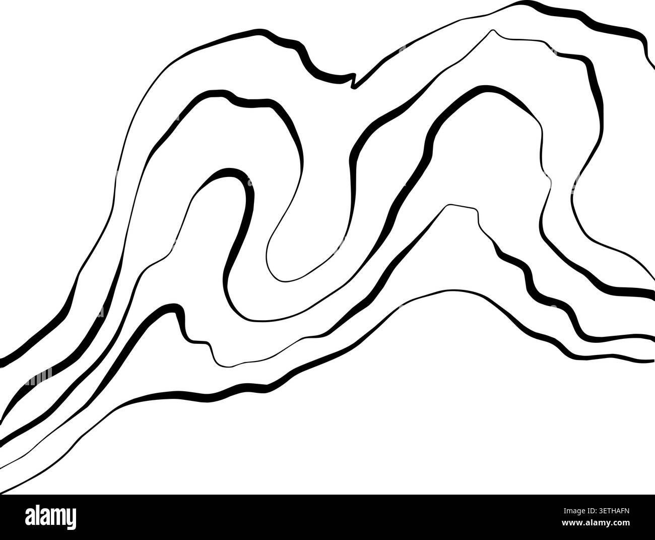Linee di contorno nere ondulate astratte su sfondo bianco, che creano un motivo moderno semplice con forme organiche fluide e un aspetto minimalista pulito Illustrazione Vettoriale