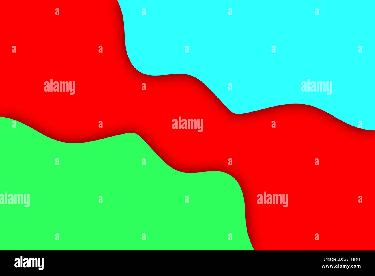 Le forme ondulate sovrapposte in rosso, ciano e verde creano uno sfondo astratto dinamico con senso di movimento e profondità Illustrazione Vettoriale