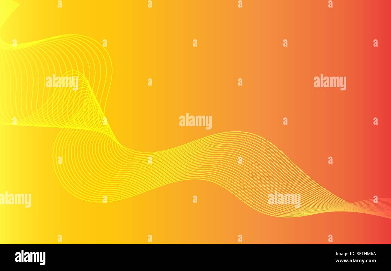 Energico sfondo astratto che presenta sottili linee gialle ondulate su una calda sfumatura arancione del sole. Perfetto per campagne di marketing stagionali, b Illustrazione Vettoriale