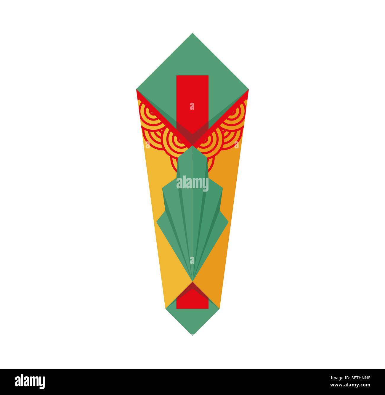 L'ornamento tradizionale giapponese Noshi presenta decorazioni piegate in carta in verde, giallo e rosso con classico motivo a onde. Decorazione giapponese per regali di Capodanno e biglietti di auguri per le festività Illustrazione Vettoriale