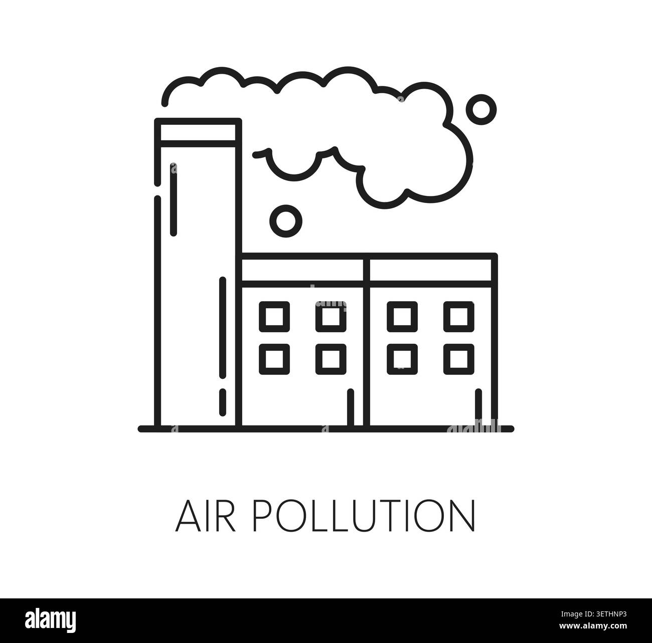 Icona dell'inquinamento atmosferico per un pittogramma della linea allergenica e non alimentare. Allergia all'inquinamento atmosferico icona delle emissioni industriali in fabbrica contaminazione per allergeni allergici all'asma e non alimentari Illustrazione Vettoriale