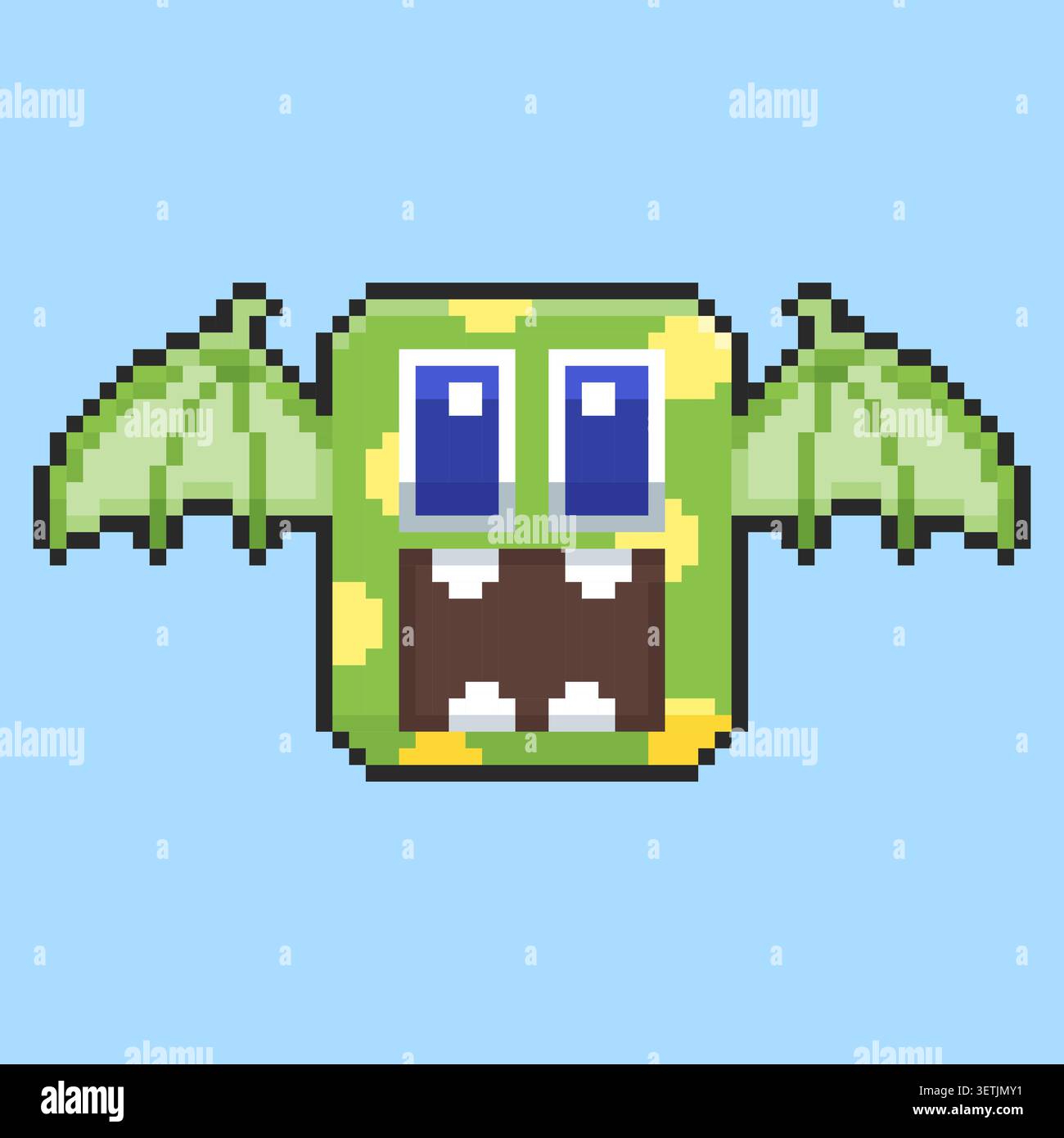 Pixel art grazioso design delle risorse del gioco dei personaggi Green Bat Monster Illustrazione Vettoriale