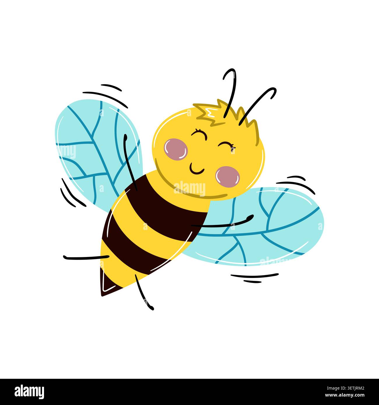 Simpatico personaggio delle api felici in un allegro stile cartoni animati piatto. Illustrazione di insetti gialli e neri vibranti, perfetta per l'arredamento dei bambini e per progetti educativi Illustrazione Vettoriale