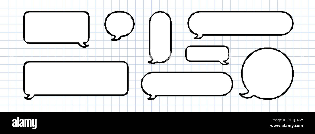Finestra di dialogo pixel. Immagine digitale della bolla vocale per la conversazione. Pensa a un palloncino per un preventivo. Cornice nera per una semplice chiacchierata o una bolla Illustrazione Vettoriale