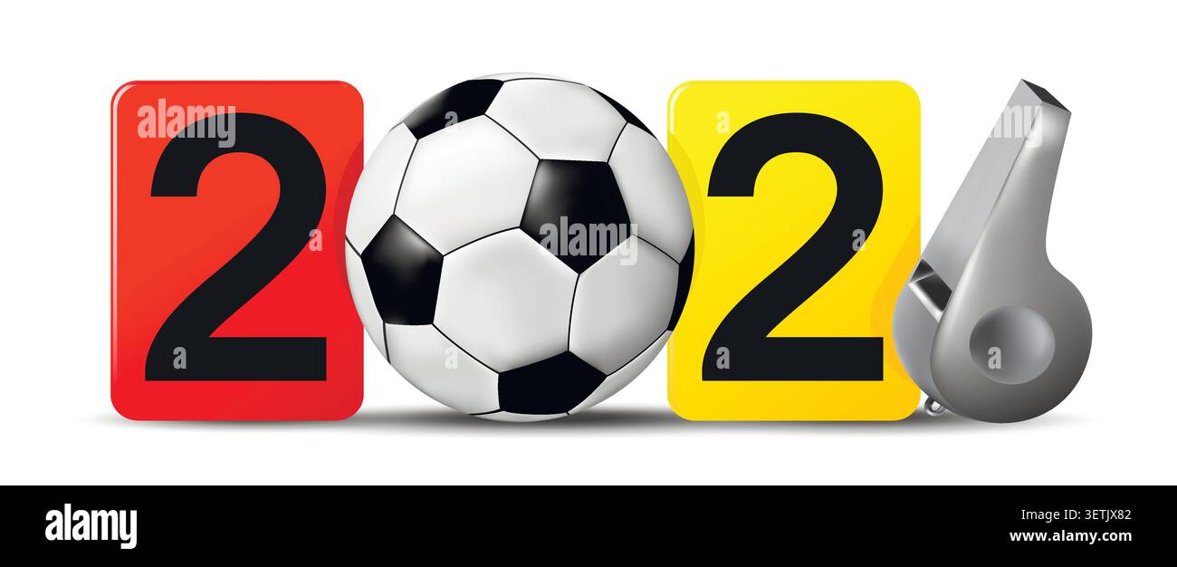 2026 testo con pallone da calcio. Concetto di competizione calcistica. Illustrazione vettoriale. Illustrazione Vettoriale