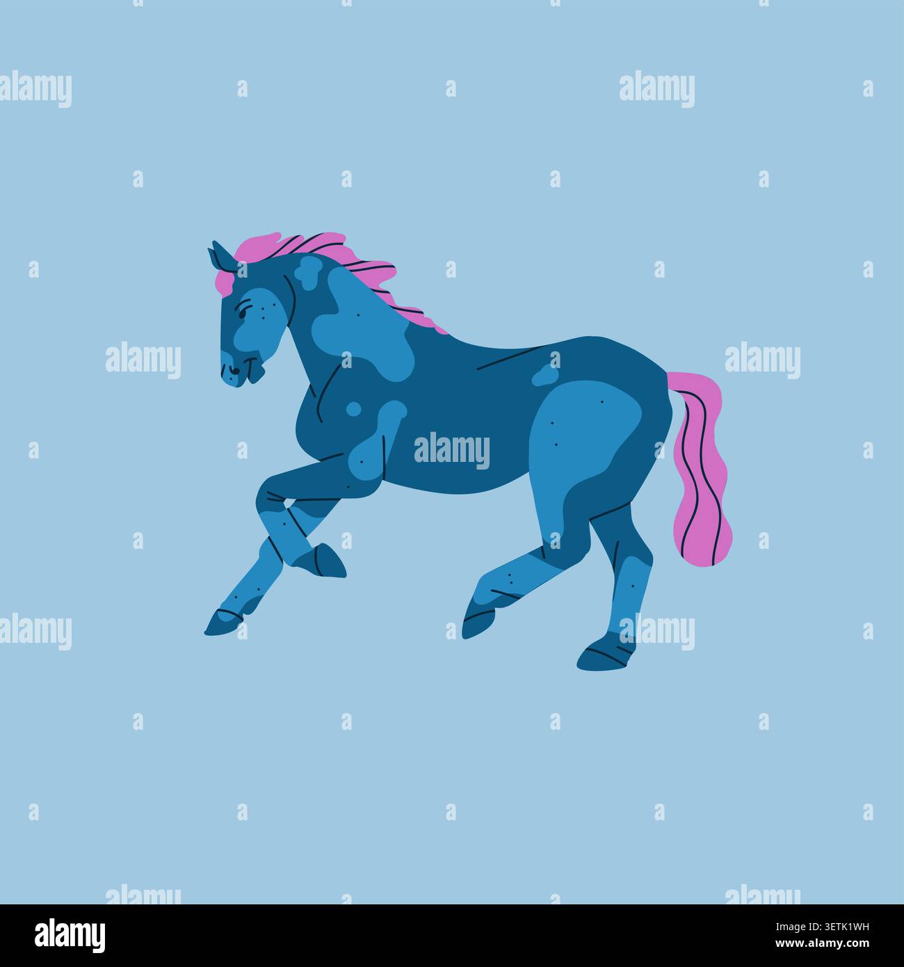 Collezione di illustrazioni astratte con clipart vettoriale disegnata a mano con un adorabile personaggio del cavallo stilizzato e carino. Design moderno e alla moda per bambini Illustrazione Vettoriale