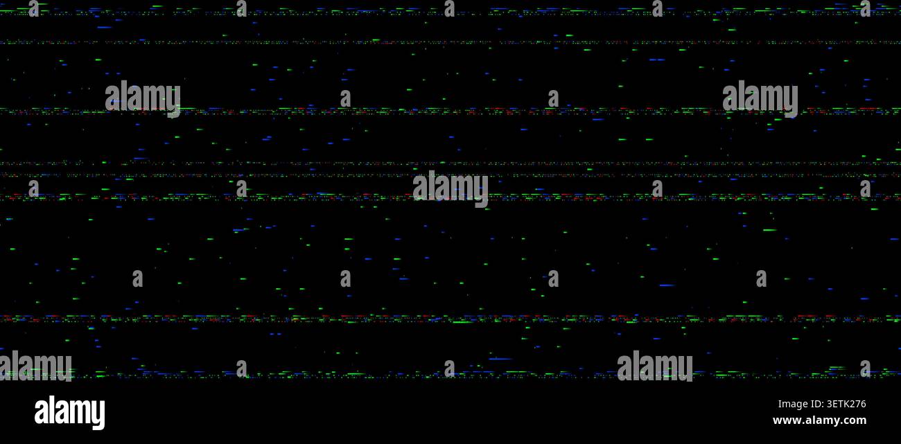 Rumore statico di fondo. Sfondo Glitch vhs verde rosso blu pixel. Informazioni sullo schermo del segnale TV o cctv errate. Sovrapposizione video casuale. Effetto sfondo interferenza distress immagine vettoriale Illustrazione Vettoriale