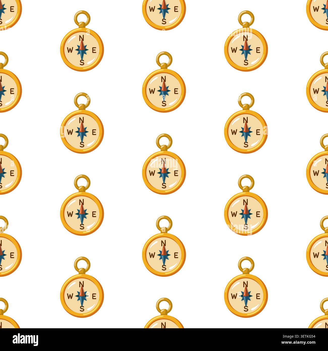 Motivo cartoni animati senza cuciture con bussole vintage su sfondo bianco. Stampa vettoriale cartoni animati. Illustrazione Vettoriale