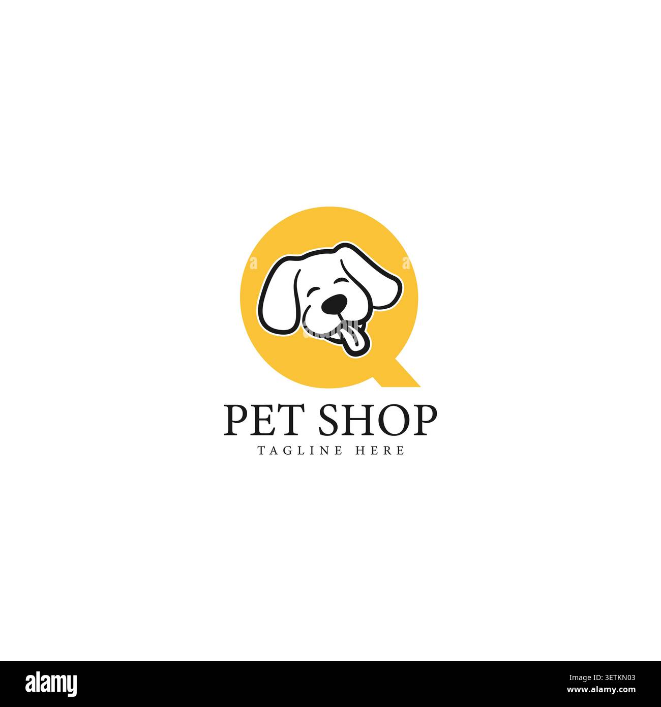 Logo Letter Q con faccia di cane. Icona Alphabet Q PET Design Illustrazione Vettoriale