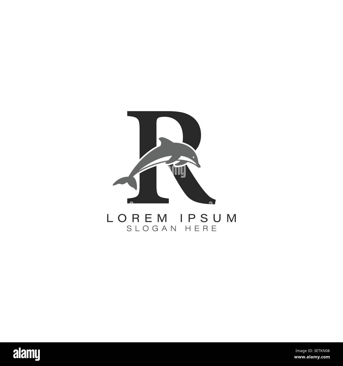 Logo Letter R con Dolphin Art Design dell'icona Alphabet R Dolphin Illustrazione Vettoriale