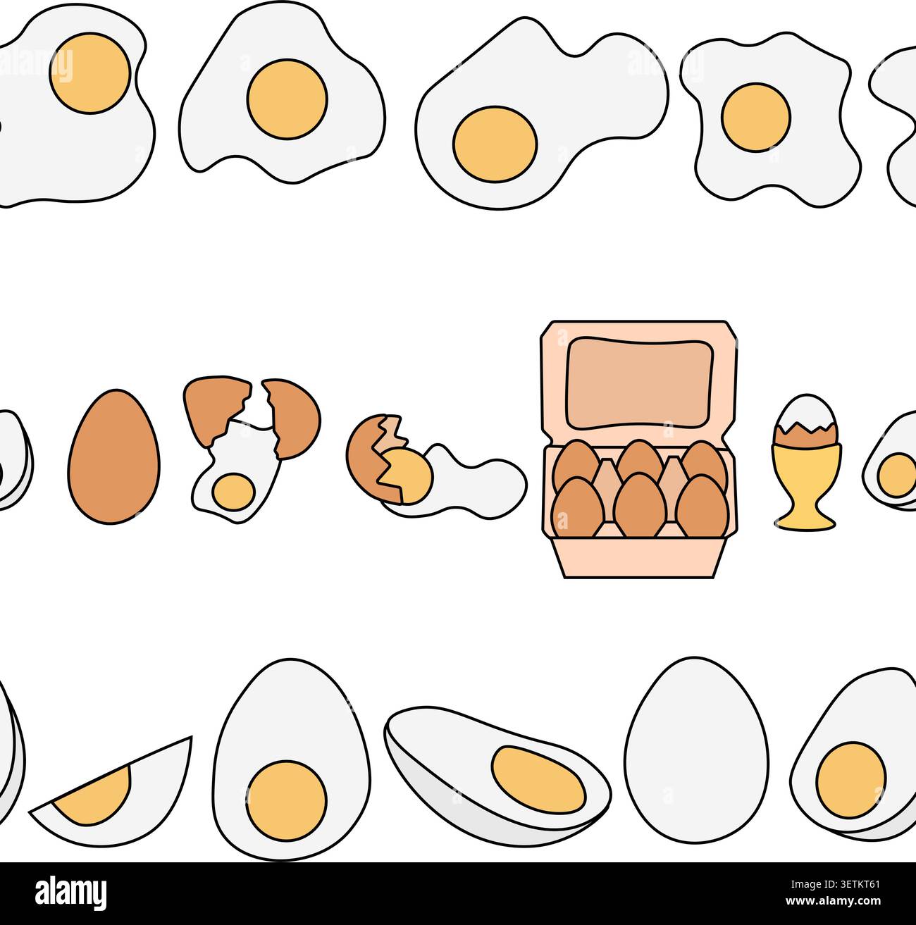 Illustrazione disegnata a mano del set di bordi orizzontali color uovo. Art. Linea grafica vettoriale. Festa di primavera aprile, festa. Design decorativo, stampa, banne Illustrazione Vettoriale