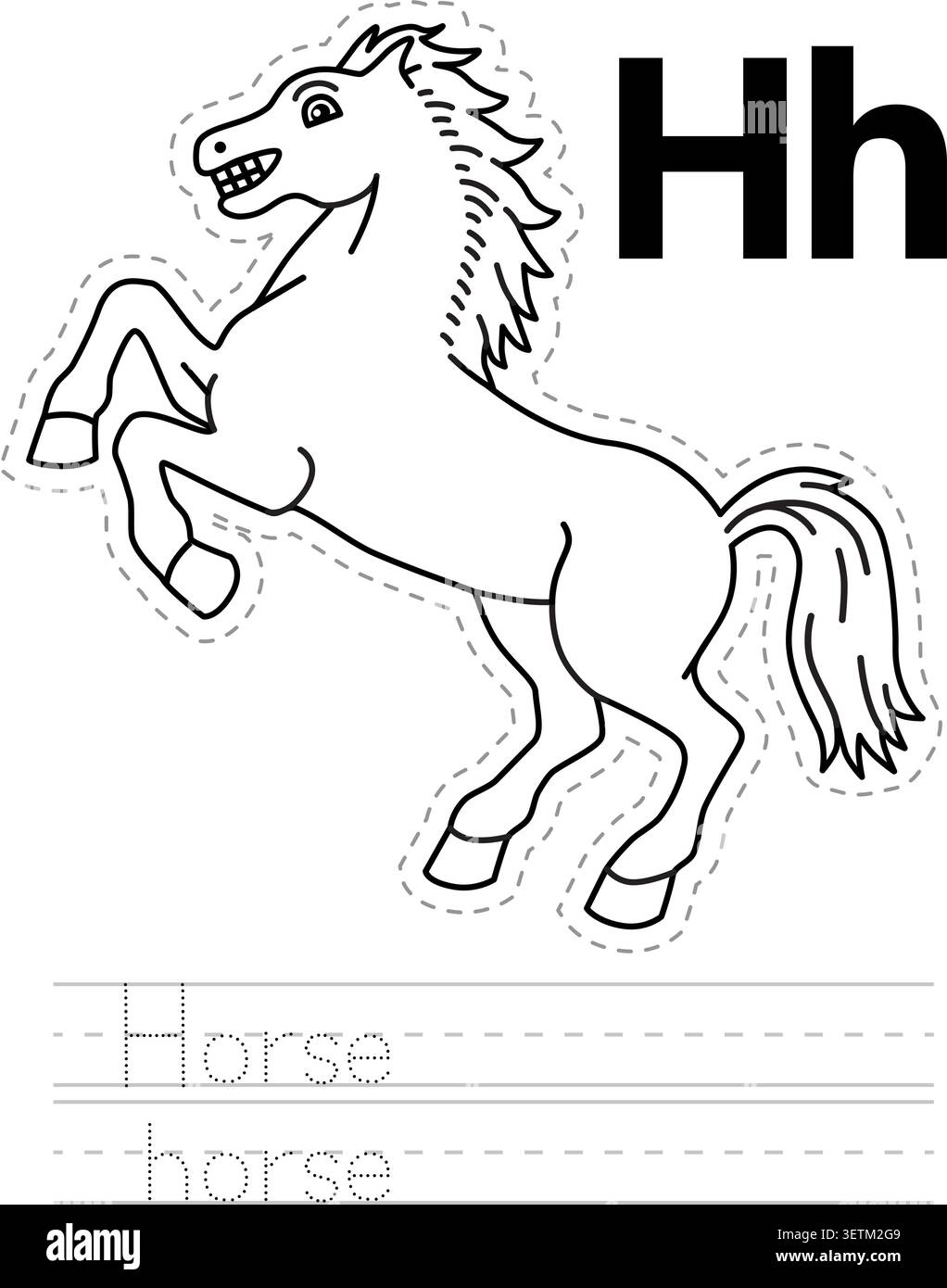 Cavallo - Libro da colorare e scheda pratica per scrivere Illustrazione Vettoriale