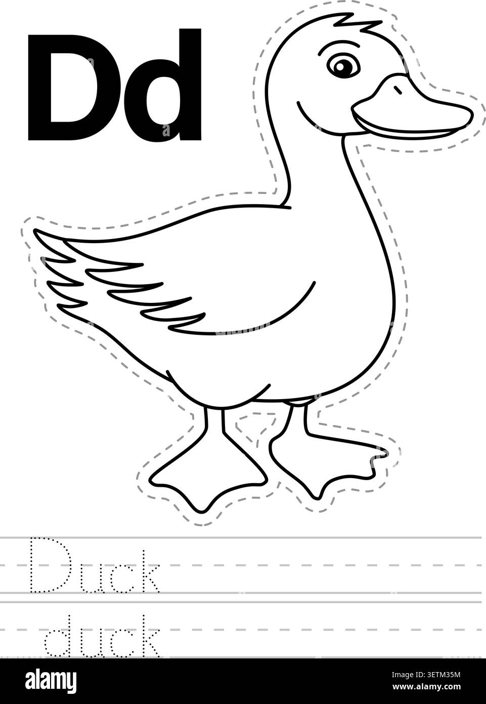Duck - libro da colorare e foglio di esercitazione per la scrittura Illustrazione Vettoriale
