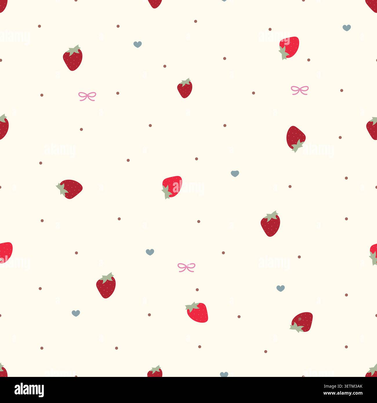 Fragole e fiocchi senza cuciture carino piccola scala stelle rosse e cuori disegno di stoffa Illustrazione Vettoriale
