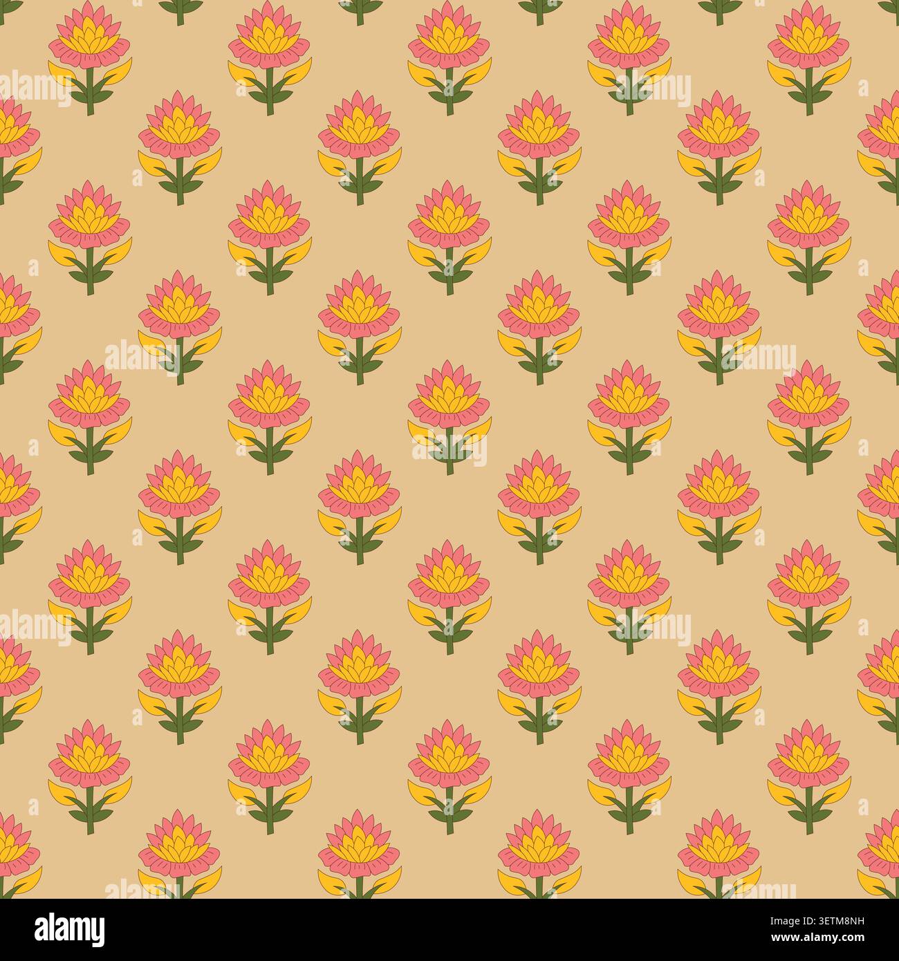 Design indiano con stampa floreale tradizionale a blocchi per un motivo a ripetizione senza cuciture Illustrazione Vettoriale