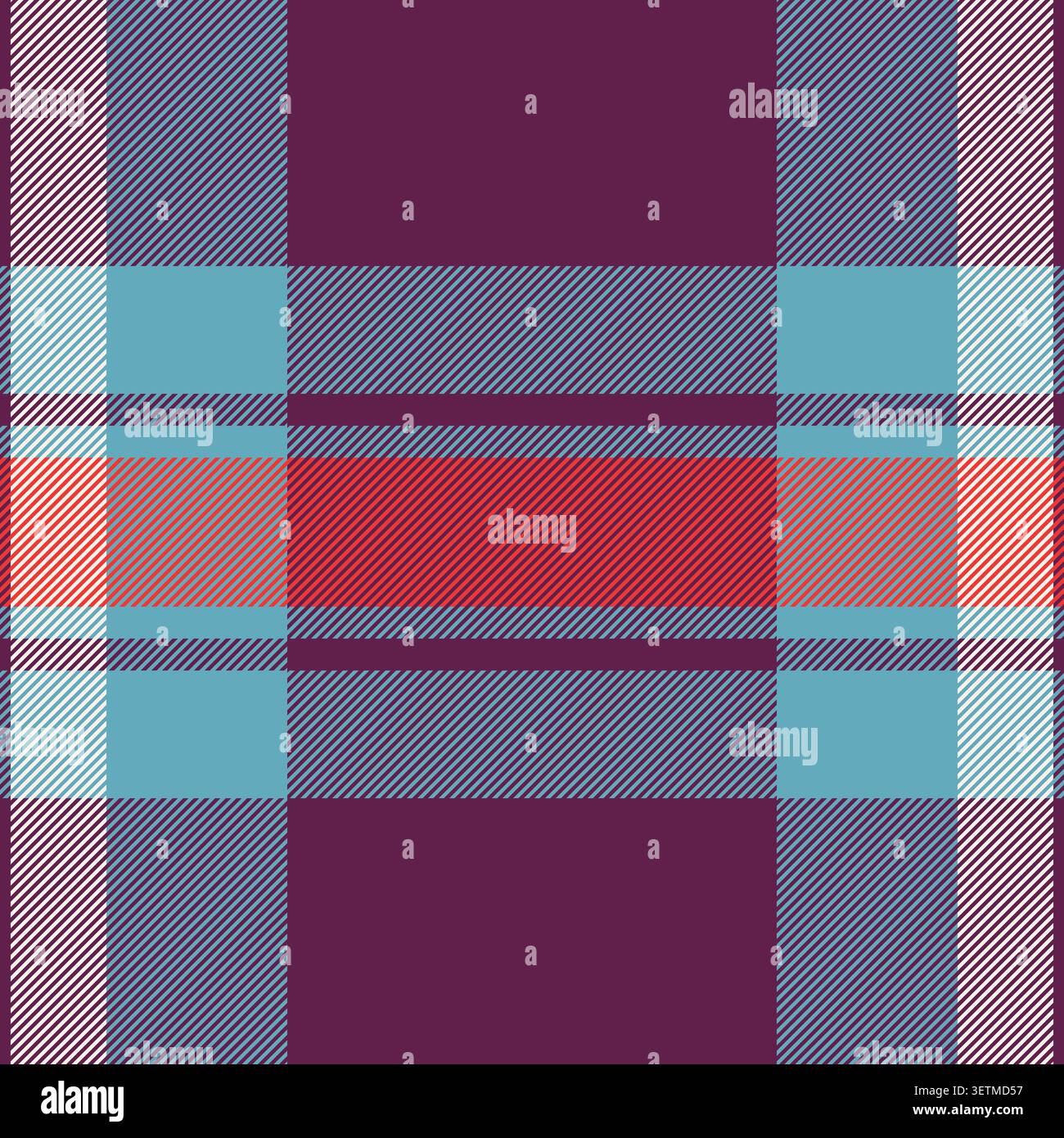 Motivo in tessuto a quadri di velluto, tessuto elegante sfondo senza cuciture. Tessuto indiano tartan vettoriale con tavolozza di colori rosa e ciano. Illustrazione Vettoriale