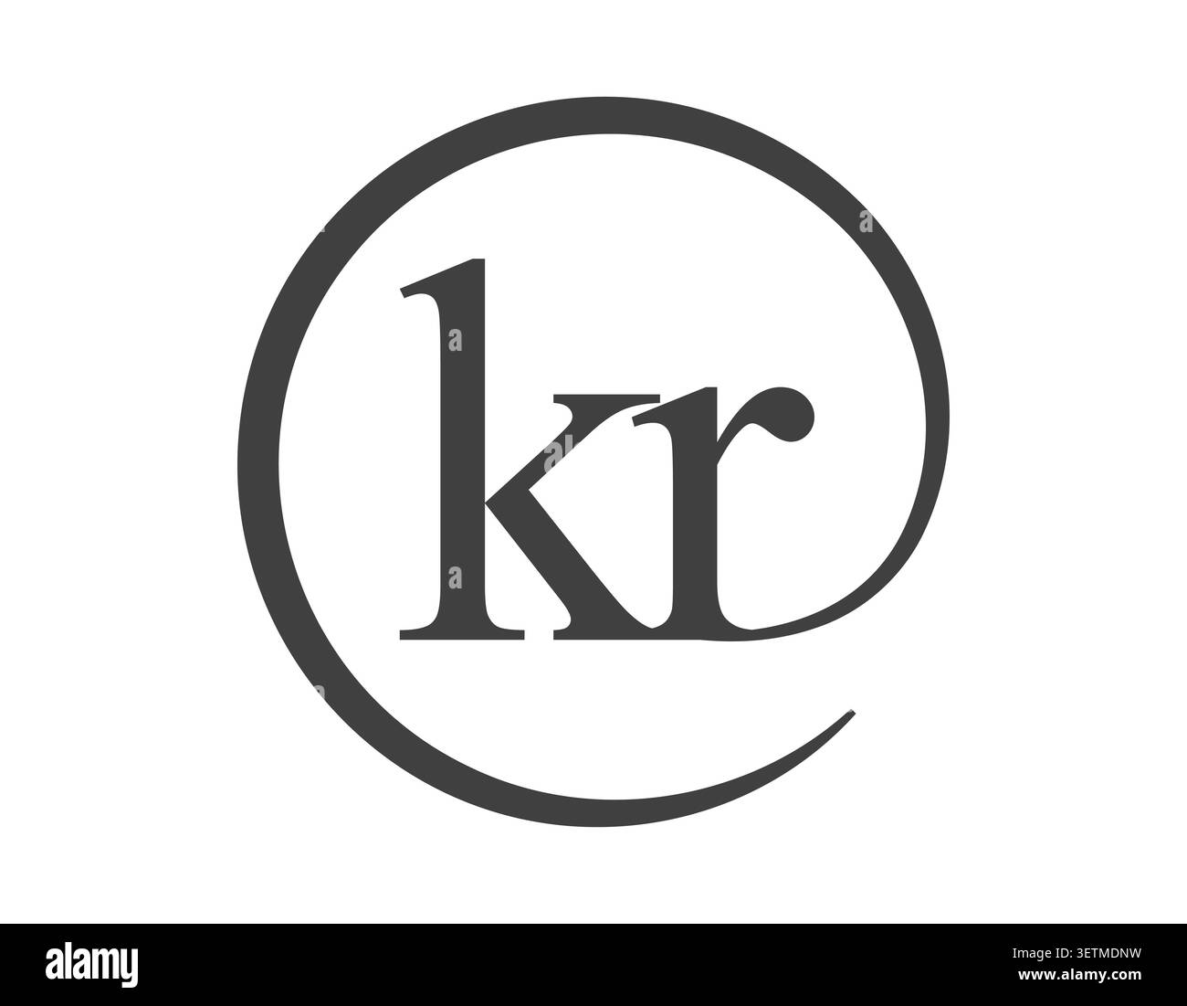 Logo KR a partire da due lettere con segno e-mail a forma di cerchio. Logotipo rotondo K e R della società commerciale per l'identità del marchio. Illustrazione Vettoriale