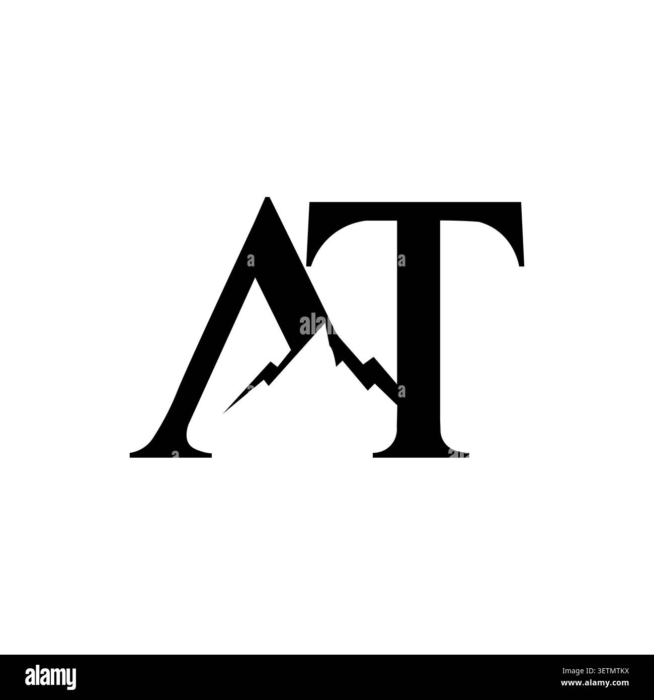Logo AT Monogram con spazio negativo Mountain Peak elegante design Lettermark Illustrazione Vettoriale