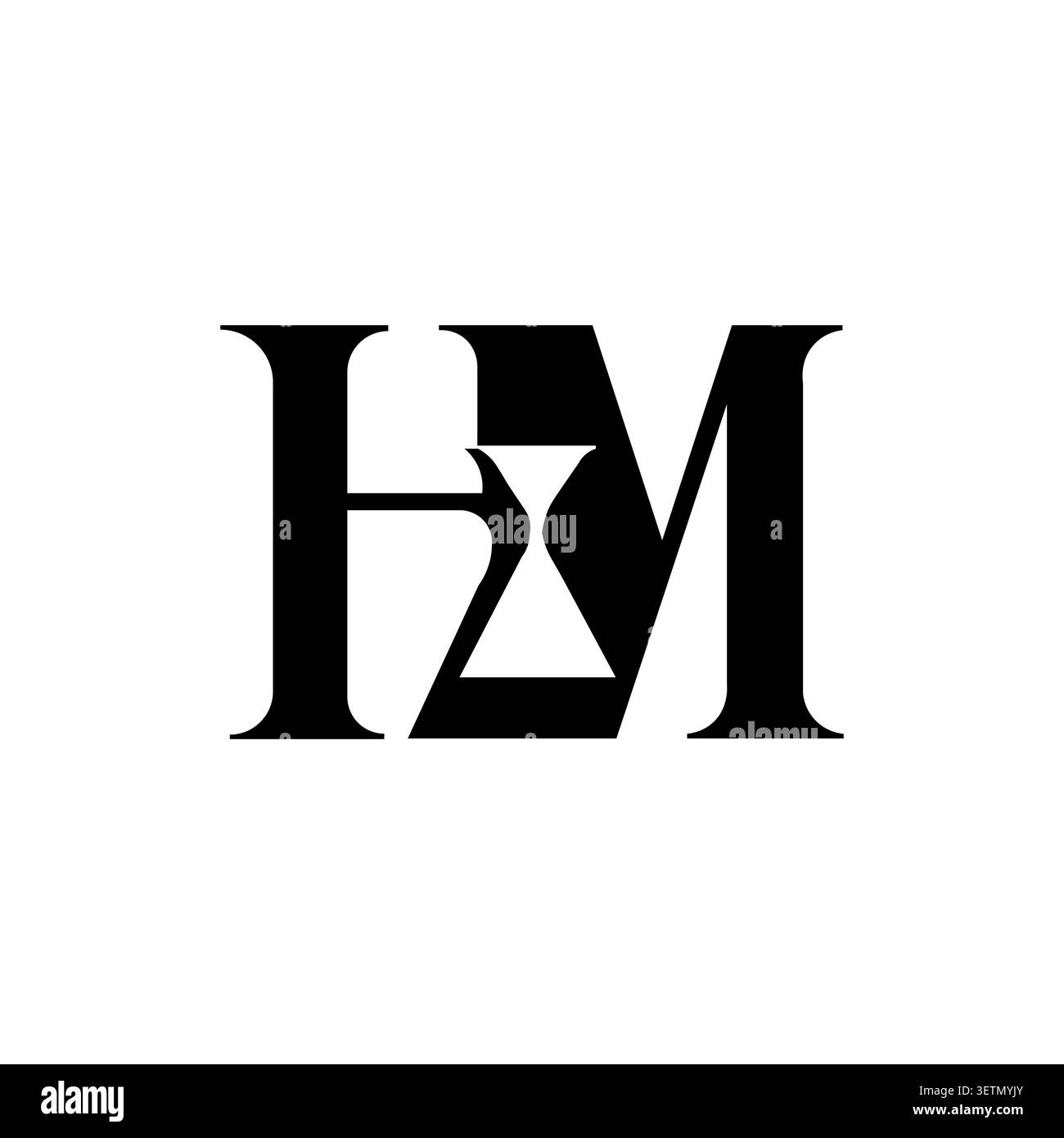Logo monogramma HM con simbolo geometrico a clessidra Illustrazione Vettoriale