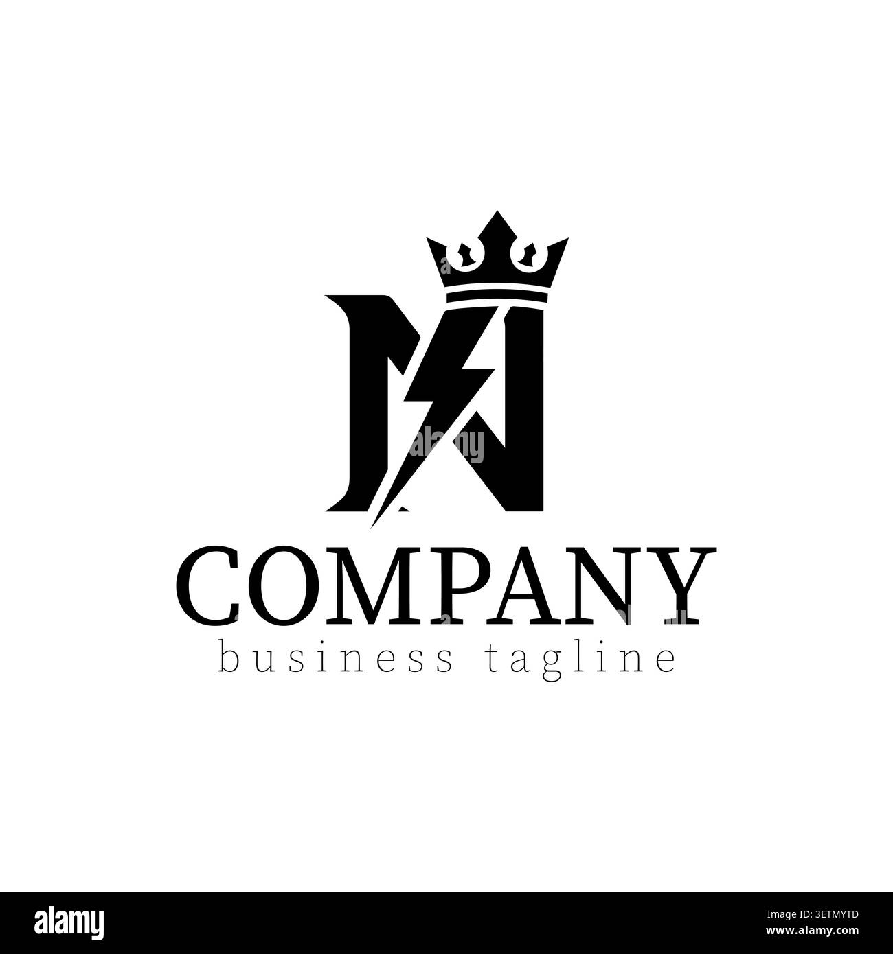 Logo Letter N creativo e potente con corona reale e fulmine integrati nella tipografia. Questo logo vettoriale premium simboleggia lea Illustrazione Vettoriale