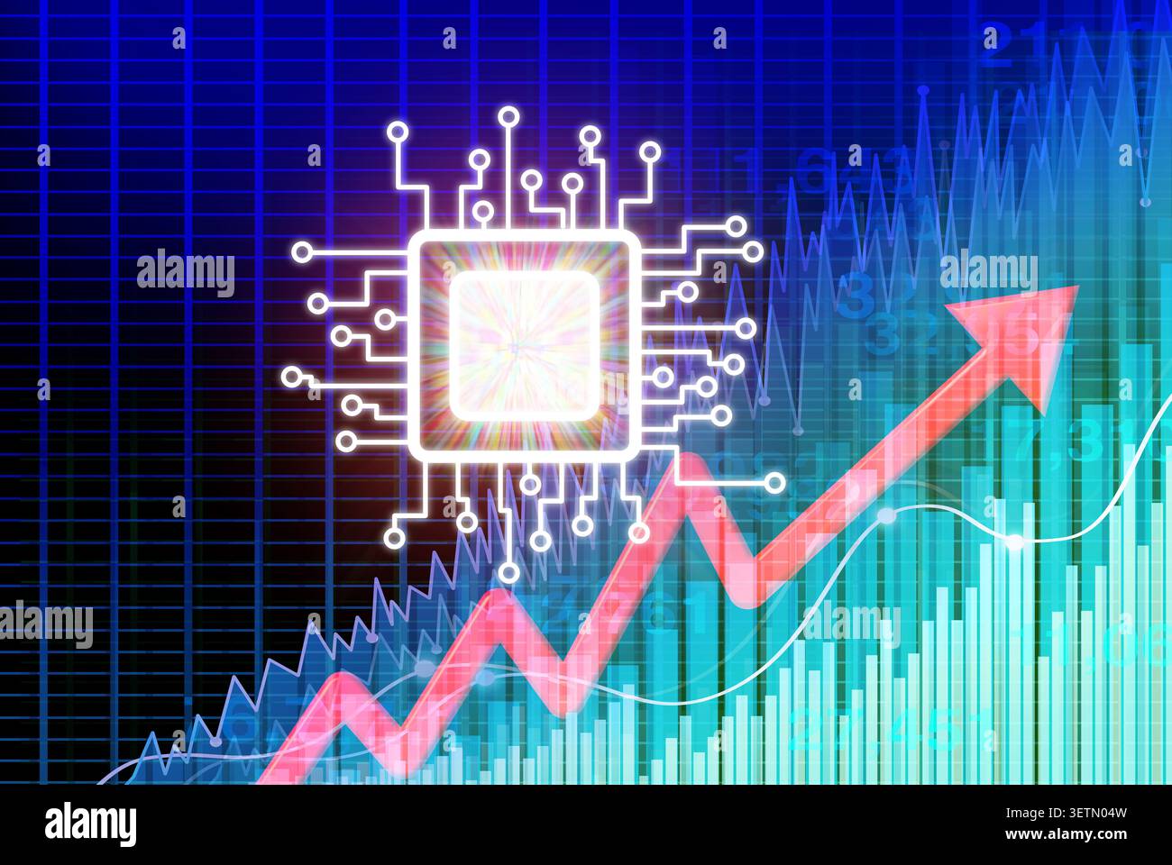 L'industria dei semiconduttori Microchip o Microchip come prezzi dei chip in aumento come infrastruttura di intelligenza artificiale e chip di memoria tecnologici per l'hardware dei semiconduttori Foto Stock