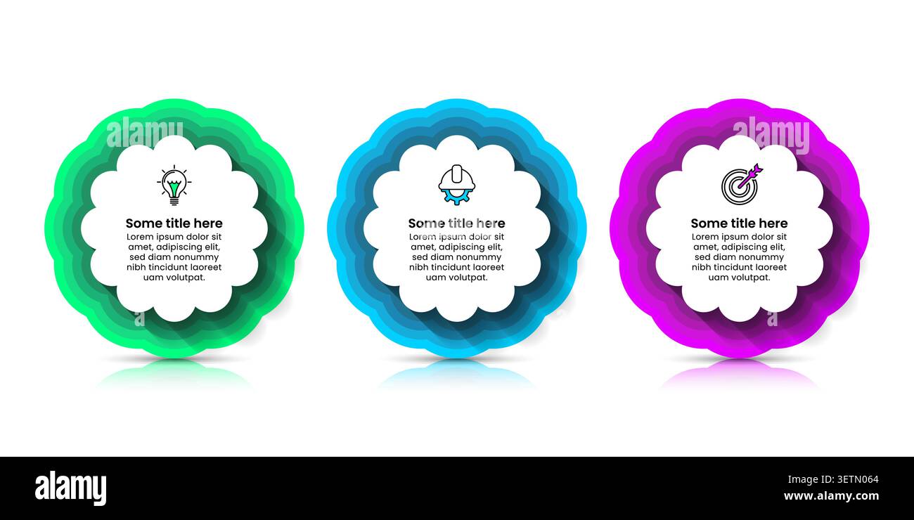 Modello infografico con icone e 3 opzioni o passaggi. Forme astratte. Può essere utilizzato per il layout del flusso di lavoro, il diagramma, il banner, il webdesign. Illustrazione vettoriale Illustrazione Vettoriale